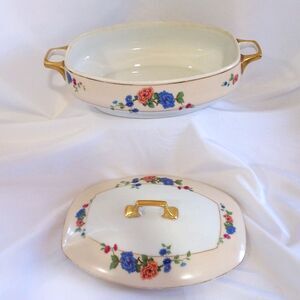 Vintage Edelstein Bavaria China "Art Nouveau"  1930s  Gilded Serving Bowl & Lid